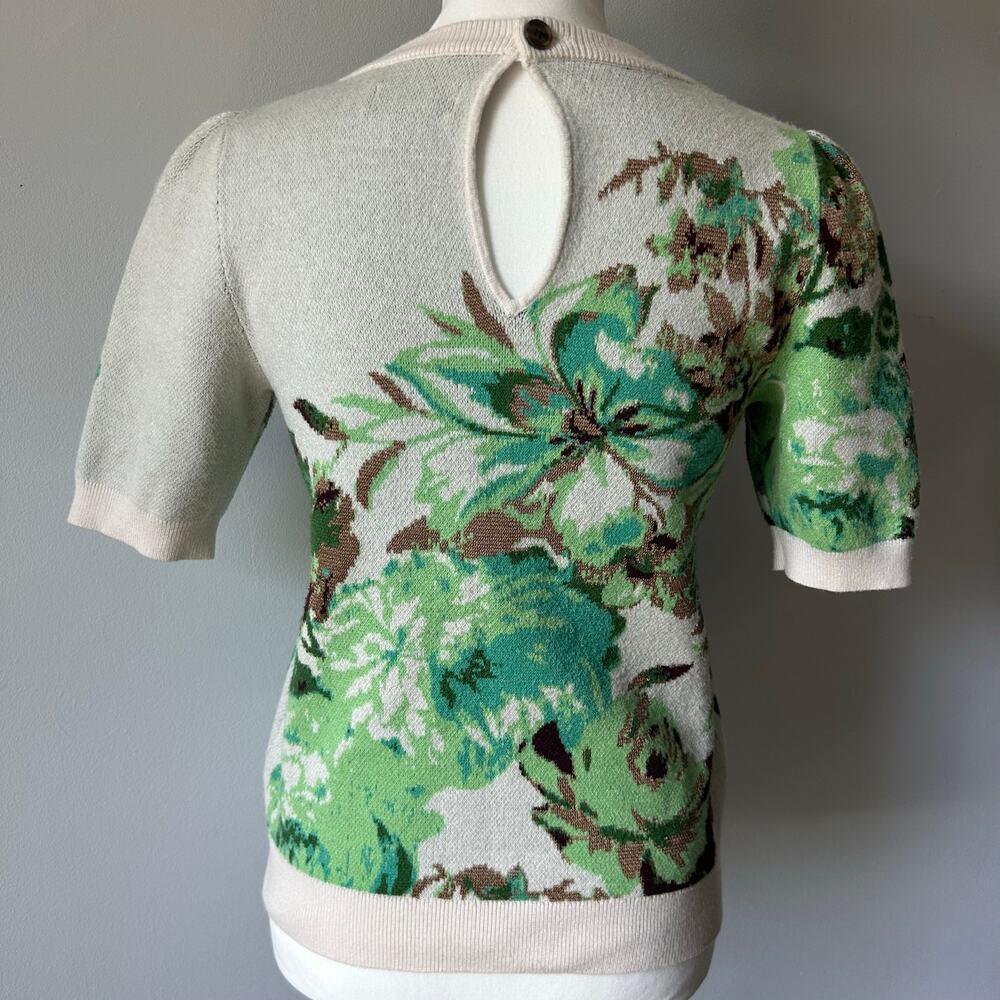 Maeve by Anthropologie Green Floral Keyhole Button Knit Blouse Top Boho Size S - Picture 5 of 9